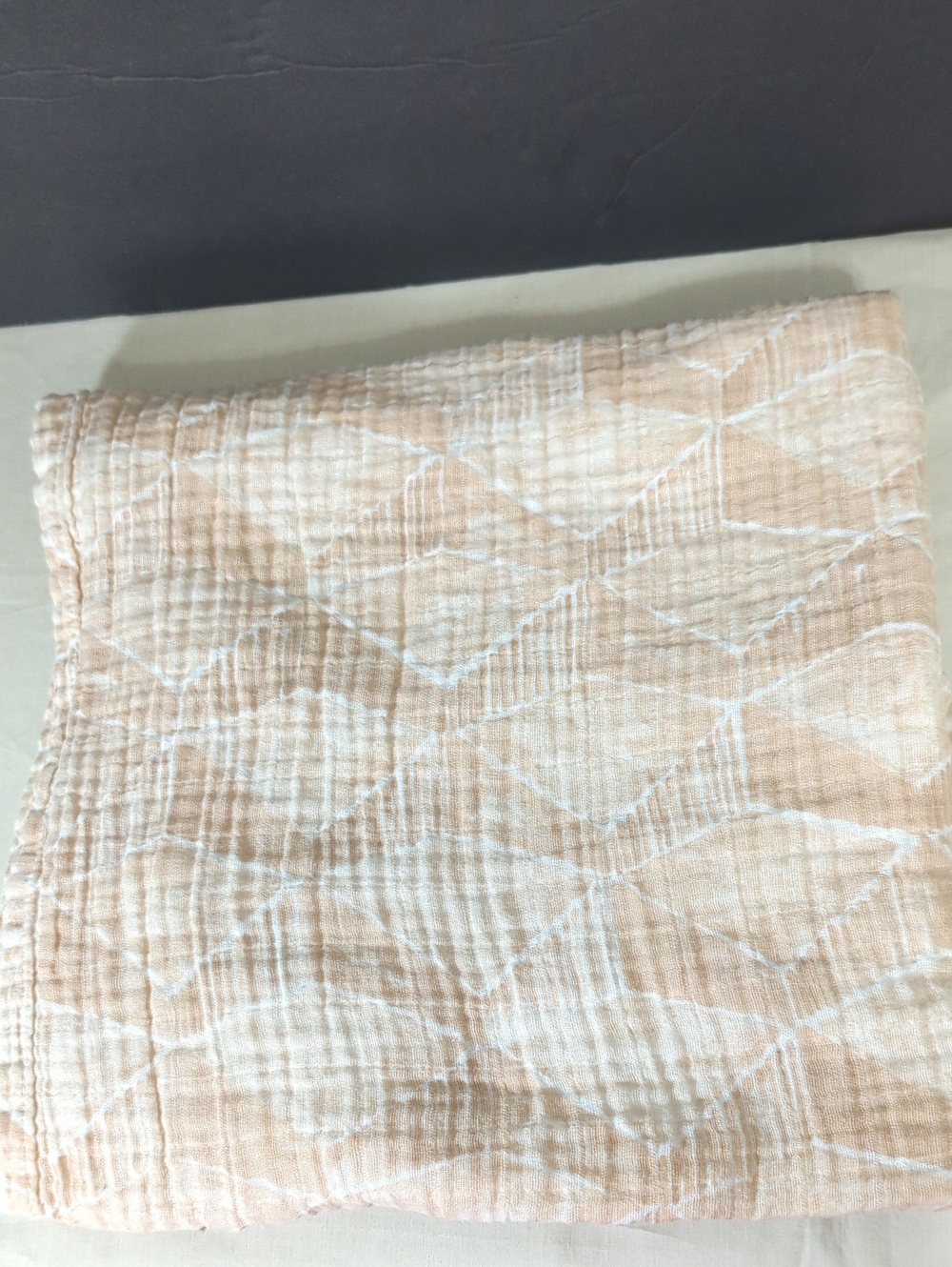 West Elm Soft Peach Geometric Cotton Muslin Baby Blanket Swaddle 47" X  47"